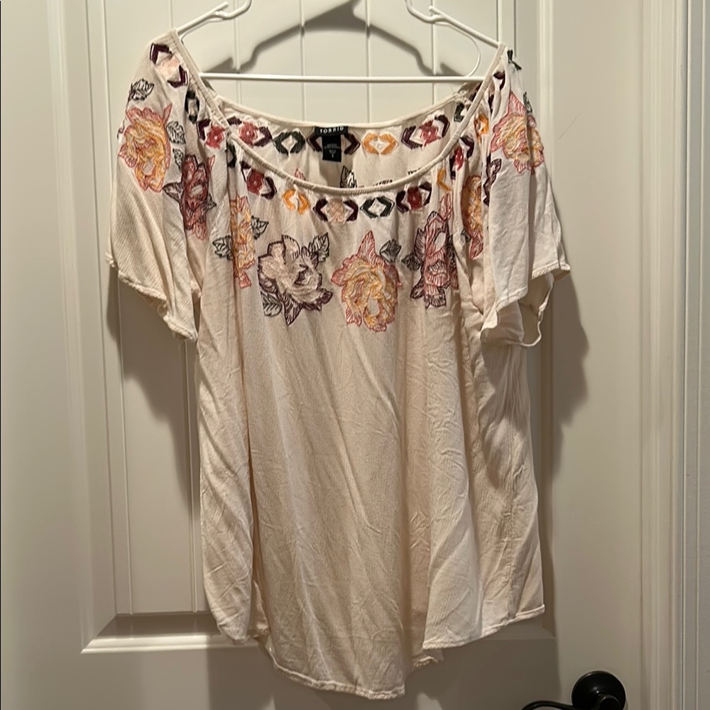 Torrid Cream Embellished Blouse with Relaxed Fit